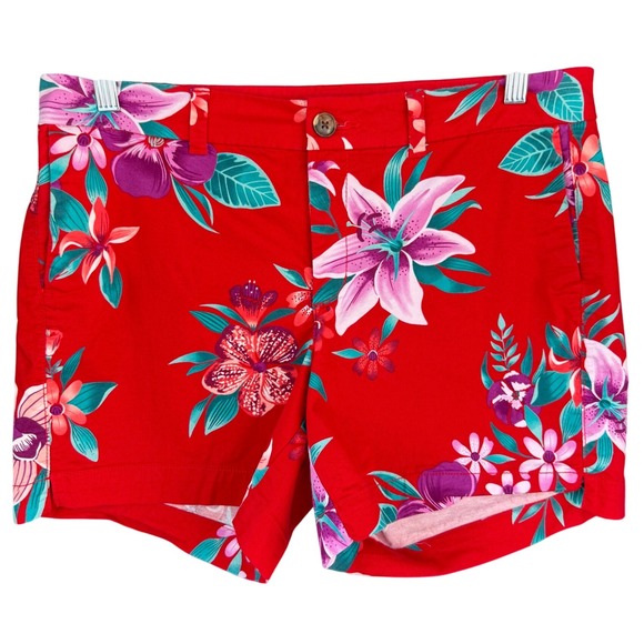 Old Navy Floral‎ Everyday Shorts Red Tropical Print Casual Size 10 - Picture 1 of 5
